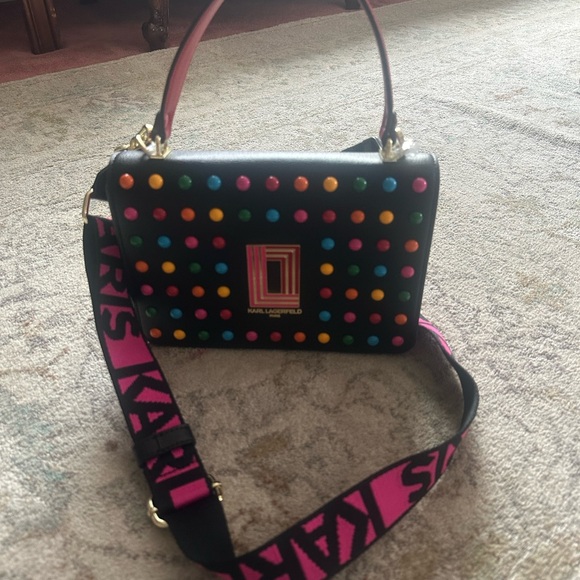 Karl Lagerfeld Black Crossbody Bag with Vibrant Studs - Picture 3 of 7